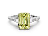 White gold Fancy Yellow Emerald  Solitaire Diamond Ring with Channel Set Band and Bezel Prong Setting_68