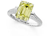 White gold Fancy Yellow Emerald  Solitaire Diamond Ring with Channel Set Band and Bezel Prong Setting_69