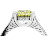 White gold Fancy Yellow Emerald  Solitaire Diamond Ring with Channel Set Band and Bezel Prong Setting_72