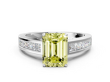 White gold Fancy Yellow Emerald  Solitaire Diamond Ring with Channel-Set Band and Four-Prong Setting_3