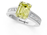White gold Fancy Yellow Emerald  Solitaire Diamond Ring with Channel-Set Band and Four-Prong Setting_4