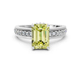 White gold Fancy Yellow Emerald  Solitaire Diamond Ring with Channel Set Band and Six-Prong Setting_48