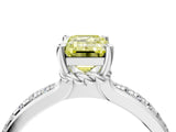 White gold Fancy Yellow Emerald  Solitaire Diamond Ring with Channel Set Band and Six-Prong Setting_52