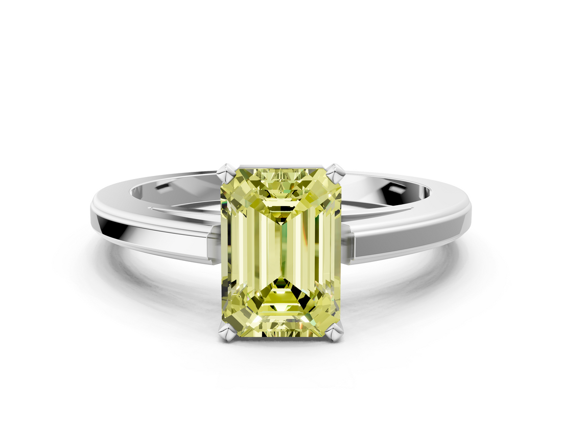 White gold Fancy Yellow Emerald  Solitaire Diamond Ring with Four-Prong Setting and Classic Band_3