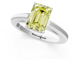 White gold Fancy Yellow Emerald  Solitaire Diamond Ring with Four-Prong Setting and Classic Band_4