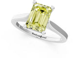 White gold Fancy Yellow Emerald  Solitaire Diamond Ring with Four-Prong Setting and Tapered Band 2