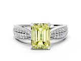 White gold Fancy Yellow Emerald  Solitaire Diamond Ring with Milgrain Pavé Band and Four-Prong Setting_37