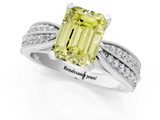 White gold Fancy Yellow Emerald  Solitaire Diamond Ring with Milgrain Pavé Band and Four-Prong Setting_38
