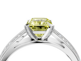White gold Fancy Yellow Emerald  Solitaire Diamond Ring with Milgrain Pavé Band and Four-Prong Setting_41