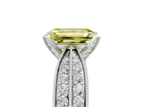 White gold Fancy Yellow Emerald  Solitaire Diamond Ring with Milgrain Pavé Band and Four-Prong Setting_41