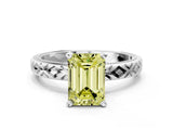White gold Fancy Yellow Emerald  Solitaire Diamond Ring with Milgrain and Black Enamel X Pattern Band_73