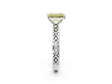 White gold Fancy Yellow Emerald  Solitaire Diamond Ring with Milgrain and Black Enamel X Pattern Band_75