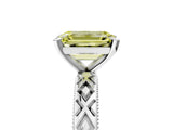 White gold Fancy Yellow Emerald  Solitaire Diamond Ring with Milgrain and Black Enamel X Pattern Band_82