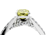 White gold Fancy Yellow Emerald  Solitaire Diamond Ring with Pavé Band and Four-Prong Setting_82
