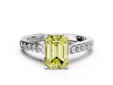 White gold Fancy Yellow Emerald  Solitaire Diamond Ring with Pavé Band and Four-Prong Setting_82