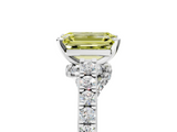 White gold Fancy Yellow Emerald  Solitaire Diamond Ring with Pavé Band and Four-Prong Setting_83