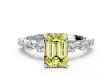 White gold Fancy Yellow Emerald  Solitaire Diamond Ring with Pave Band and Four-Prong Setting_306