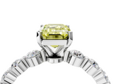White gold Fancy Yellow Emerald  Solitaire Diamond Ring with Pave Band and Four-Prong Setting_309