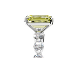 White gold Fancy Yellow Emerald  Solitaire Diamond Ring with Pave Band and Four-Prong Setting_310