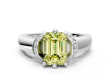 White gold Fancy Yellow Emerald  Solitaire Diamond Ring with Pave Band and Six-Prong Setting_32