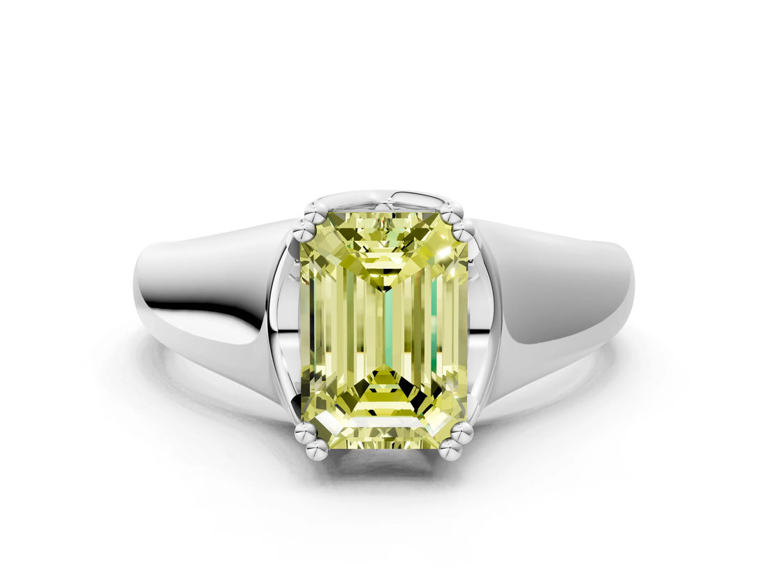 White gold Fancy Yellow Emerald  Solitaire Diamond Ring with Six-Prong Cathedral Setting_32