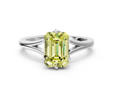 White gold Fancy Yellow Emerald  Solitaire Diamond Ring with Six-Prong Setting and Tapered Band_29