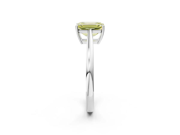 White gold Fancy Yellow Emerald  Solitaire Diamond Ring with Split Shank and Four-Prong Setting