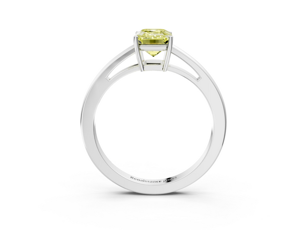 White gold Fancy Yellow Emerald  Solitaire Diamond Ring with Split Shank and Four-Prong Setting
