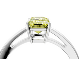 White gold Fancy Yellow Emerald  Solitaire Diamond Ring with Split Shank and Four-Prong Setting_24