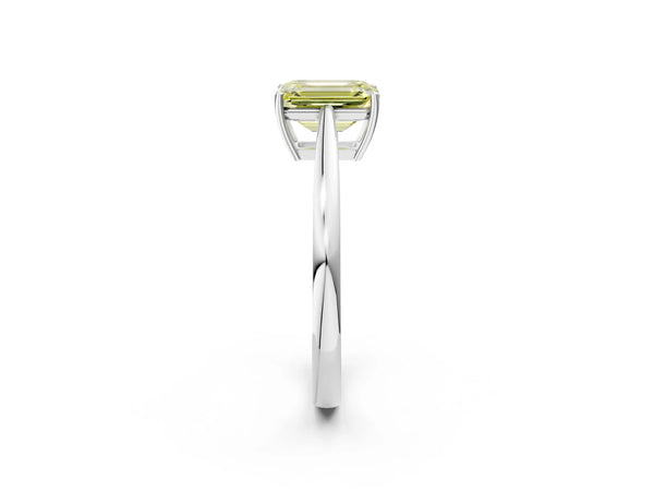 White gold Fancy Yellow Emerald  Solitaire Diamond Ring with Split Shank and Four-Prong Setting