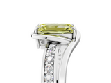 White gold Fancy Yellow Emerald  Solitaire Diamond Ring with Split Shank and Prong Setting_44