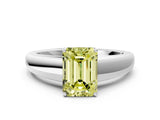 White gold Fancy Yellow Emerald  Solitaire Diamond Ring with Tapered Band and Four-Prong Setting_49