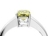 White gold Fancy Yellow Emerald  Solitaire Diamond Ring with Tapered Band and Four-Prong Setting_53