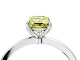 White gold Fancy Yellow Emerald  Solitaire Diamond Ring with Thin Band and Four-Prong Setting_100