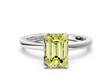 White gold Fancy Yellow Emerald  Solitaire Diamond Ring with Thin Band and Four-Prong Setting_96