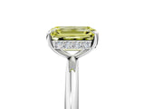 White gold Fancy Yellow Emerald  Solitaire Diamond Ring with a Classic Band and Four-Prong Setting