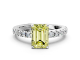 White gold Fancy Yellow Emerald  Solitaire Diamond with Pavé Band and Four-Prong Setting_51