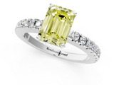 White gold Fancy Yellow Emerald  Solitaire Diamond with Pavé Band and Four-Prong Setting_51