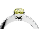 White gold Fancy Yellow Emerald  Solitaire Diamond with Pavé Band and Four-Prong Setting_54