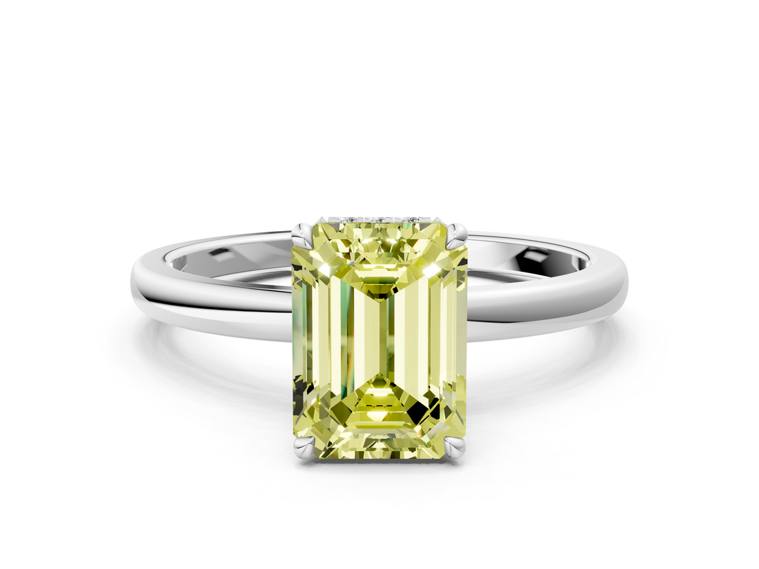 White gold Fancy Yellow Emerald  Solitaire Engagement Ring with Cathedral Band and Four-Prong Setting_17