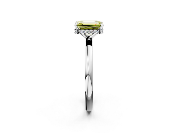 White gold Fancy Yellow Emerald  Solitaire Engagement Ring with Cathedral Band and Four-Prong Setting