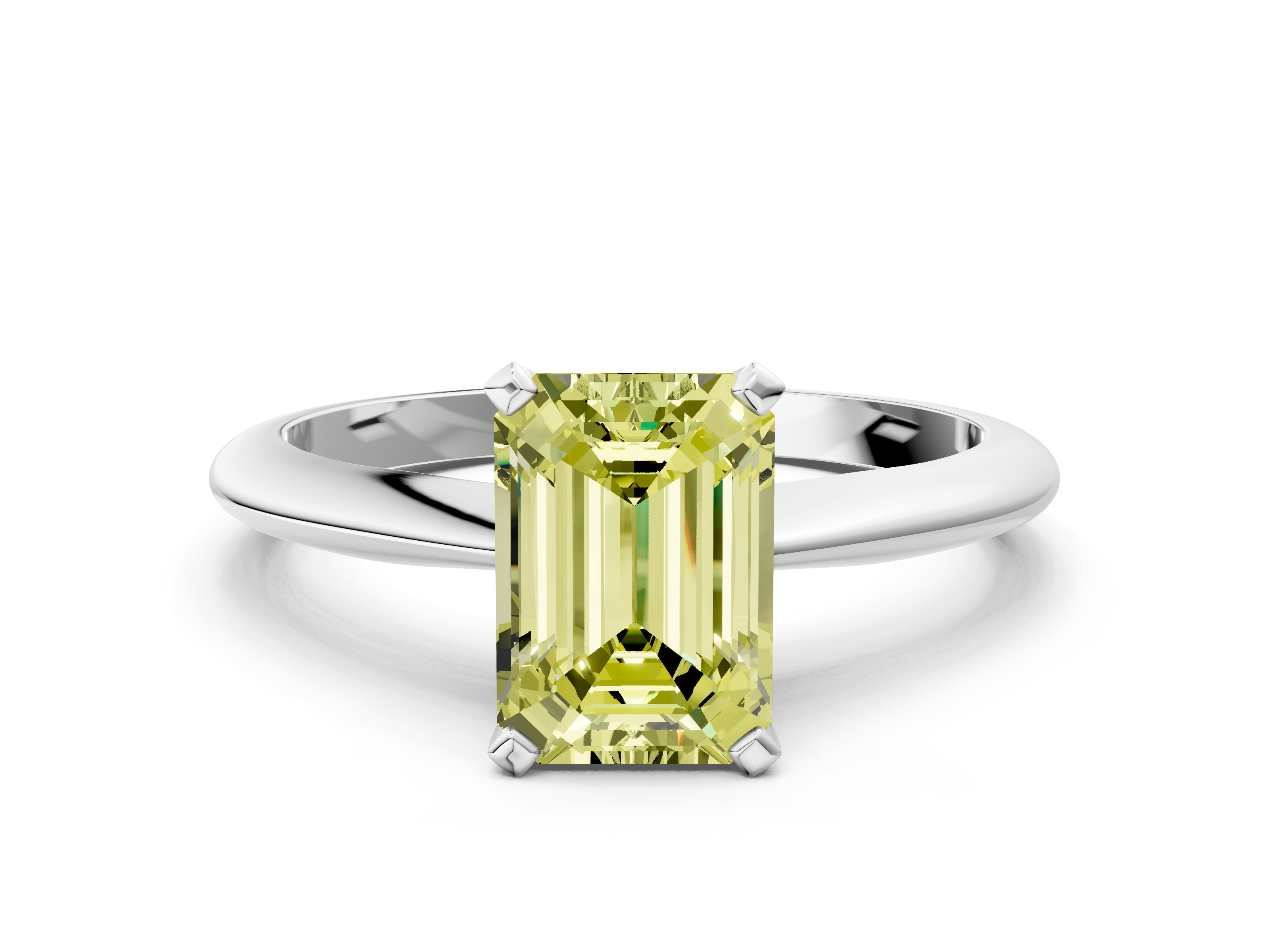White gold Fancy Yellow Emerald  Solitaire Engagement Ring with Classic Band and Four-Prong Setting_153
