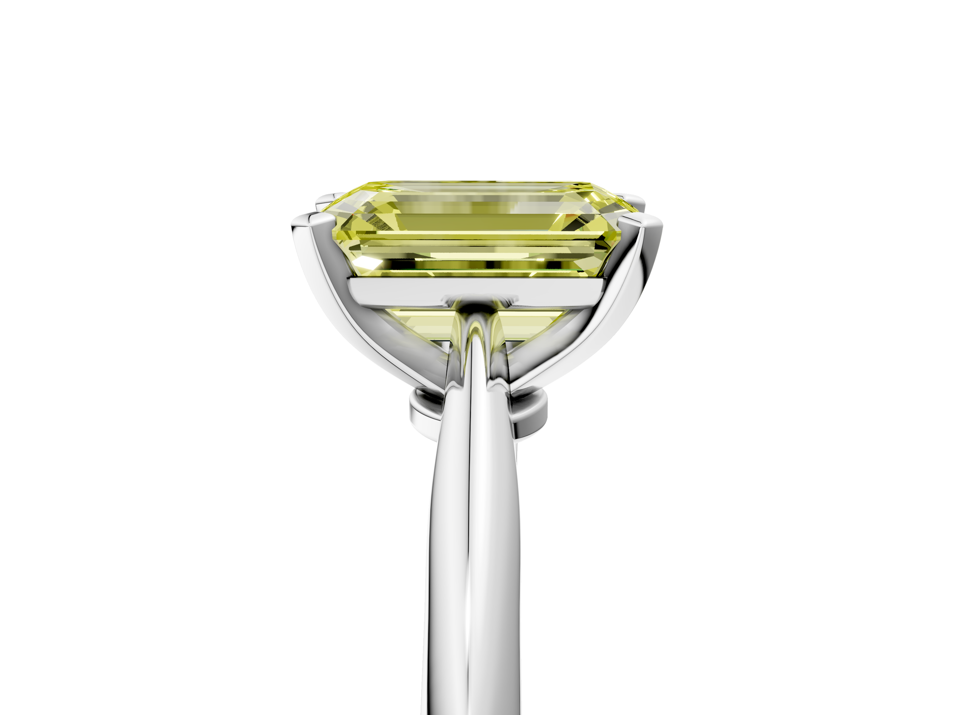 White gold Fancy Yellow Emerald  Solitaire Engagement Ring with Classic Band and Four-Prong Setting_158