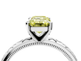 White gold Fancy Yellow Emerald  Solitaire Engagement Ring with Scrollwork Band and Four-Prong Setting_116