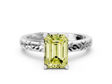 White gold Fancy Yellow Emerald  Solitaire Engagement Ring with Scrollwork Band and Four-Prong Setting_116