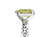 White gold Fancy Yellow Emerald  Solitaire Engagement Ring with Scrollwork Band and Four-Prong Setting_121