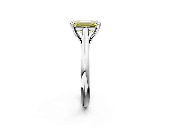 White gold Fancy Yellow Emerald  Solitaire Engagement Ring with Six-Prong Setting and Classic Band