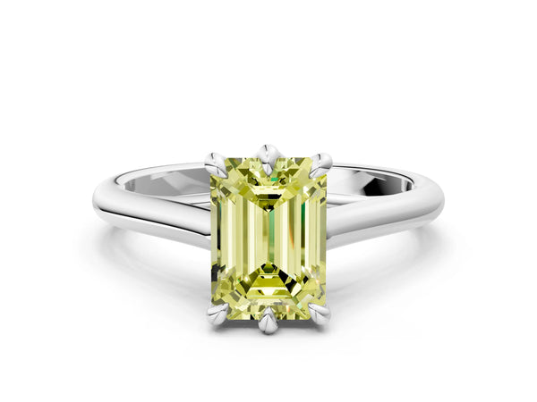 White gold Fancy Yellow Emerald  Solitaire Engagement Ring with Six-Prong Setting and Classic Band