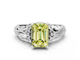 White gold Fancy Yellow Emerald  Solitaire Filigree Engagement Ring with Halo and Prong Setting_84