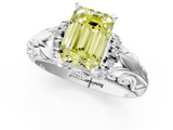 White gold Fancy Yellow Emerald  Solitaire Filigree Engagement Ring with Halo and Prong Setting_86